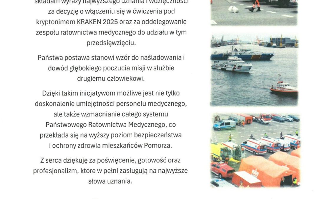 Podziękowanie za udział w ćwiczeniach KRAKEN