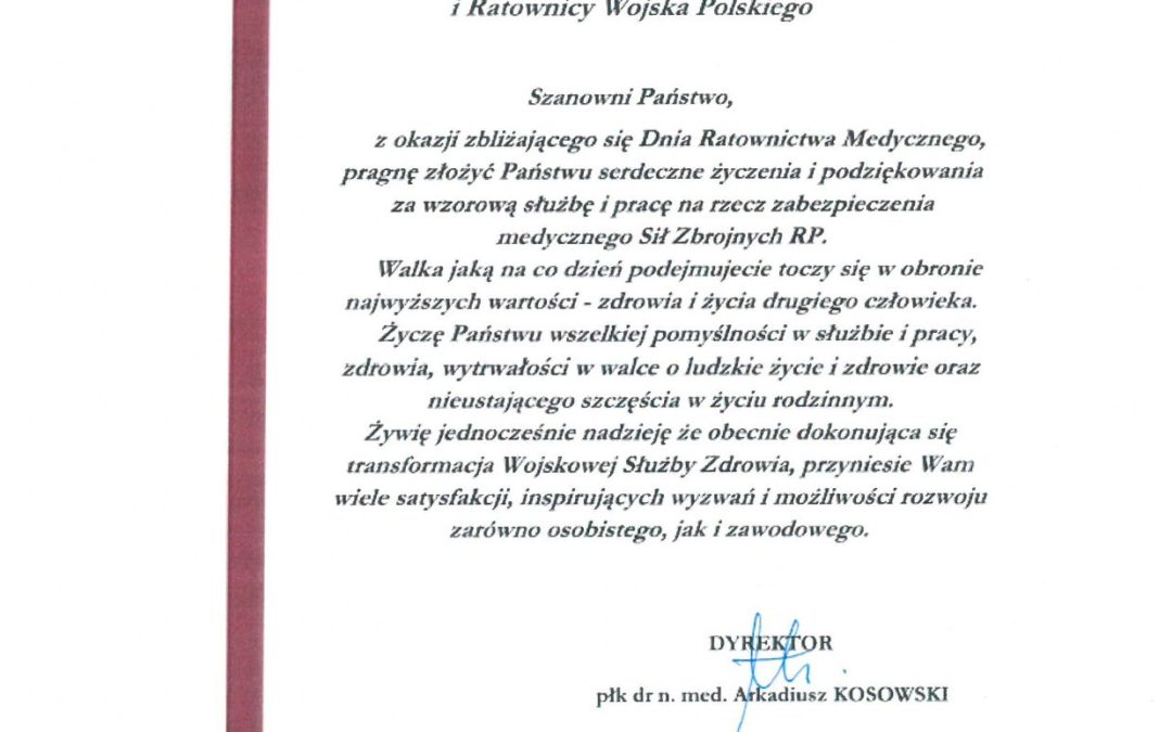 Życzenia z okazji Dnia Ratownictwa Medycznego